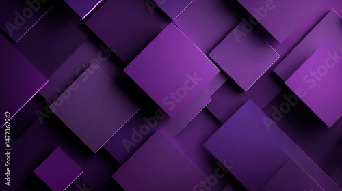 Overlapping purple squares creating 3D depth on background.