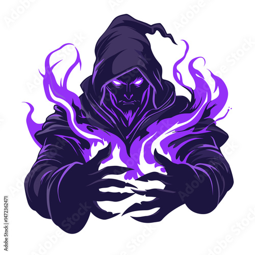 Vibrant vector esports logo featuring a powerful sorcerer figure with mystical energy