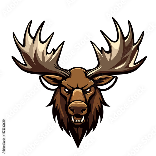 Unique vector esports logo featuring a fierce moose design with sharp antlers and an intense expression