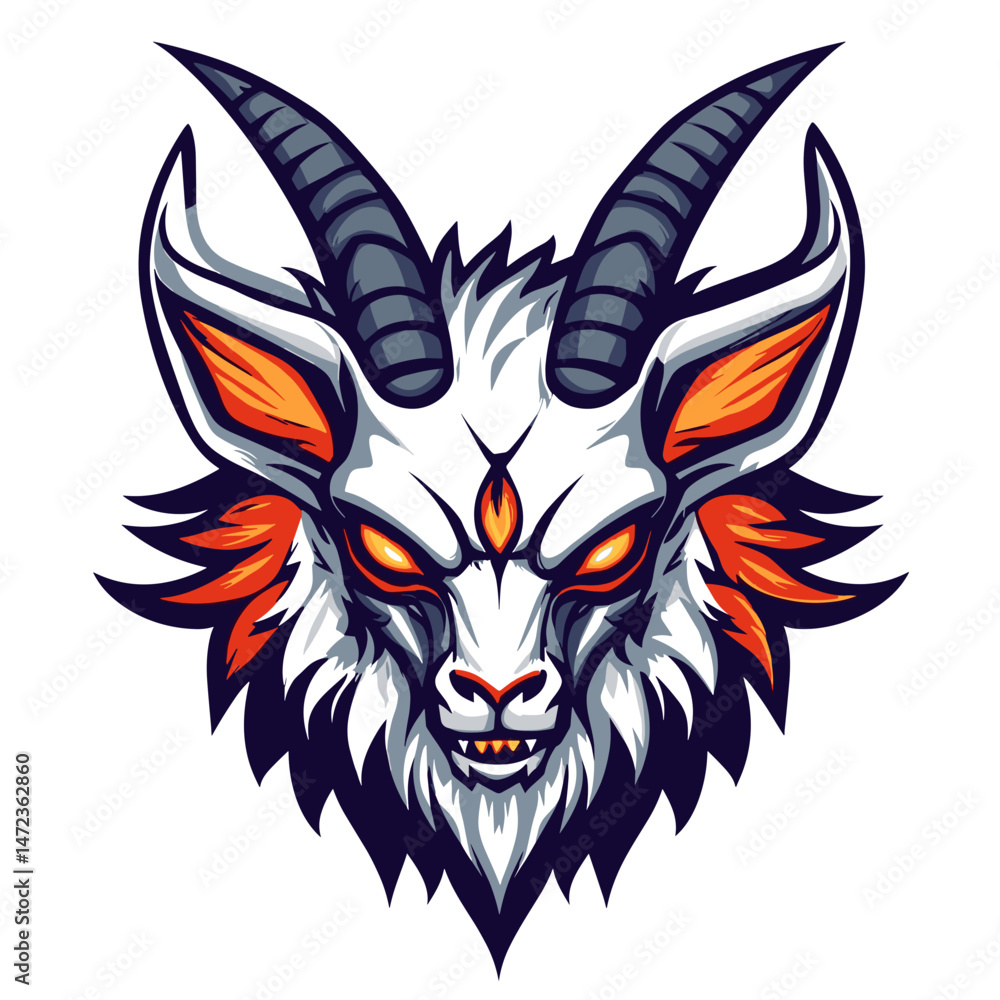 Bold vector esports logo featuring a fierce, stylized goat head with vibrant colors and sharp details Bold vector esports logo featuring a fierce, stylized goat head with vibrant colors and sharp details