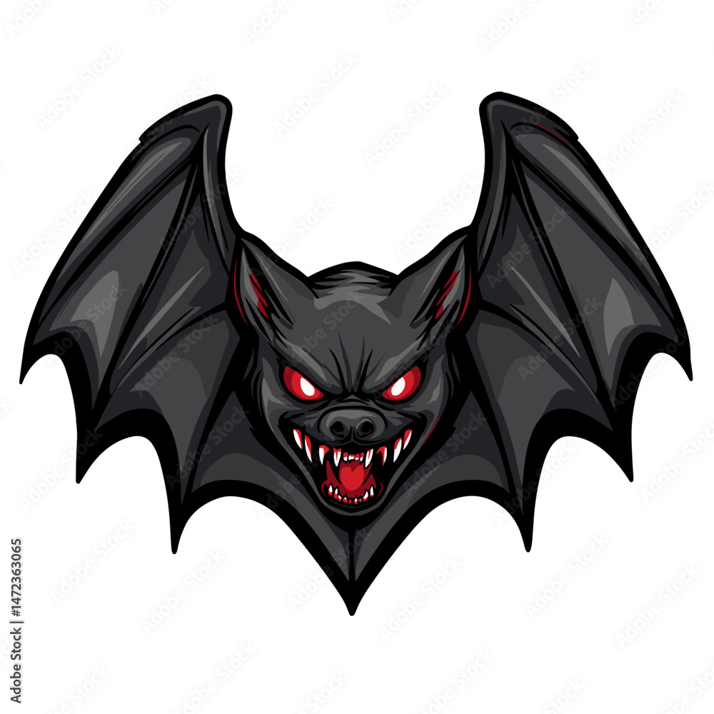 Obraz premium Dynamic vector esports logo featuring a fierce bat head with glowing red eyes and sharp fangs