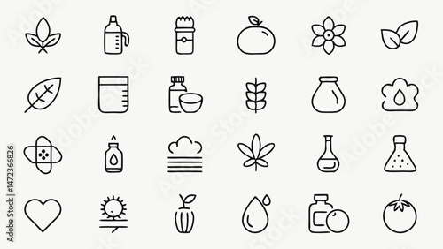 Food Oil and Olive Line Icons Illustrating Healthy Cooking Components