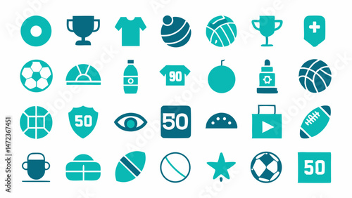 Extensive Sports Icon Set with Football, Basketball, and Trophy Elements