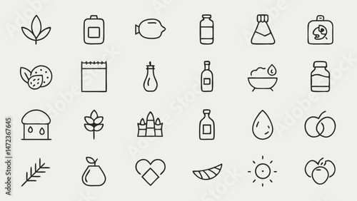 Food Oil and Olive Line Icons Set Depicting Culinary Essentials