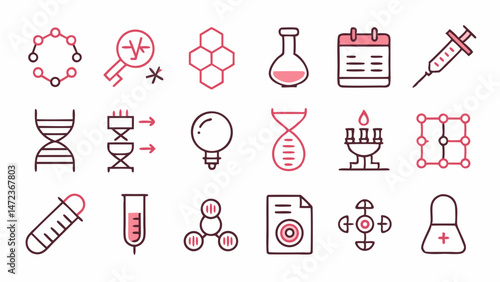 Comprehensive Genetic DNA Genome Line Icons for Scientific Research