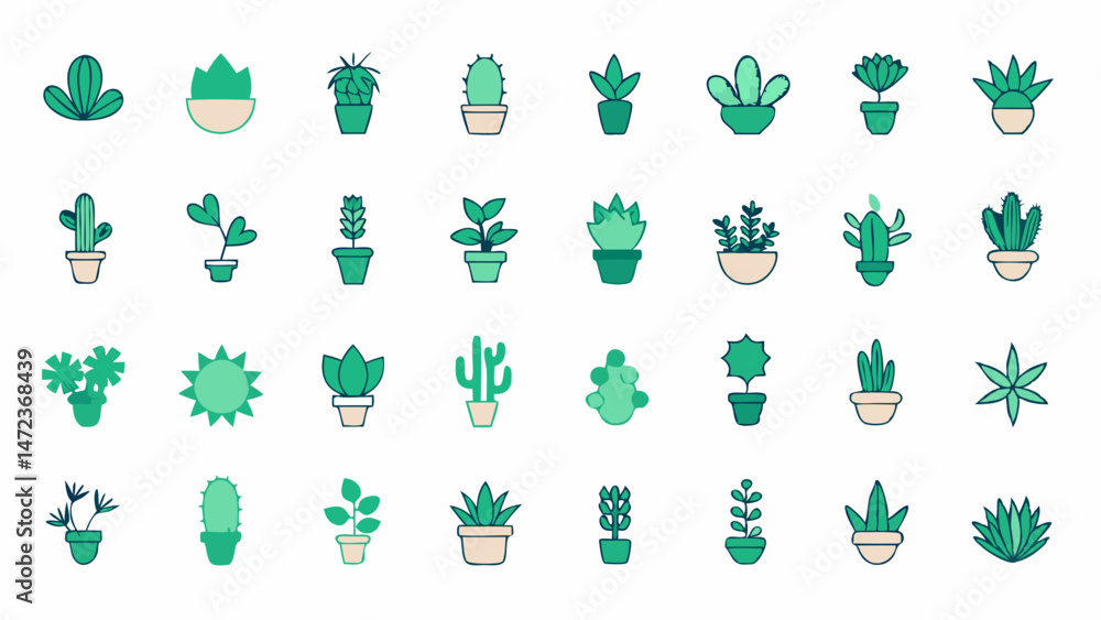 Obraz premium Comprehensive Hand-Drawn Succulent Plant Set with Cactus Designs