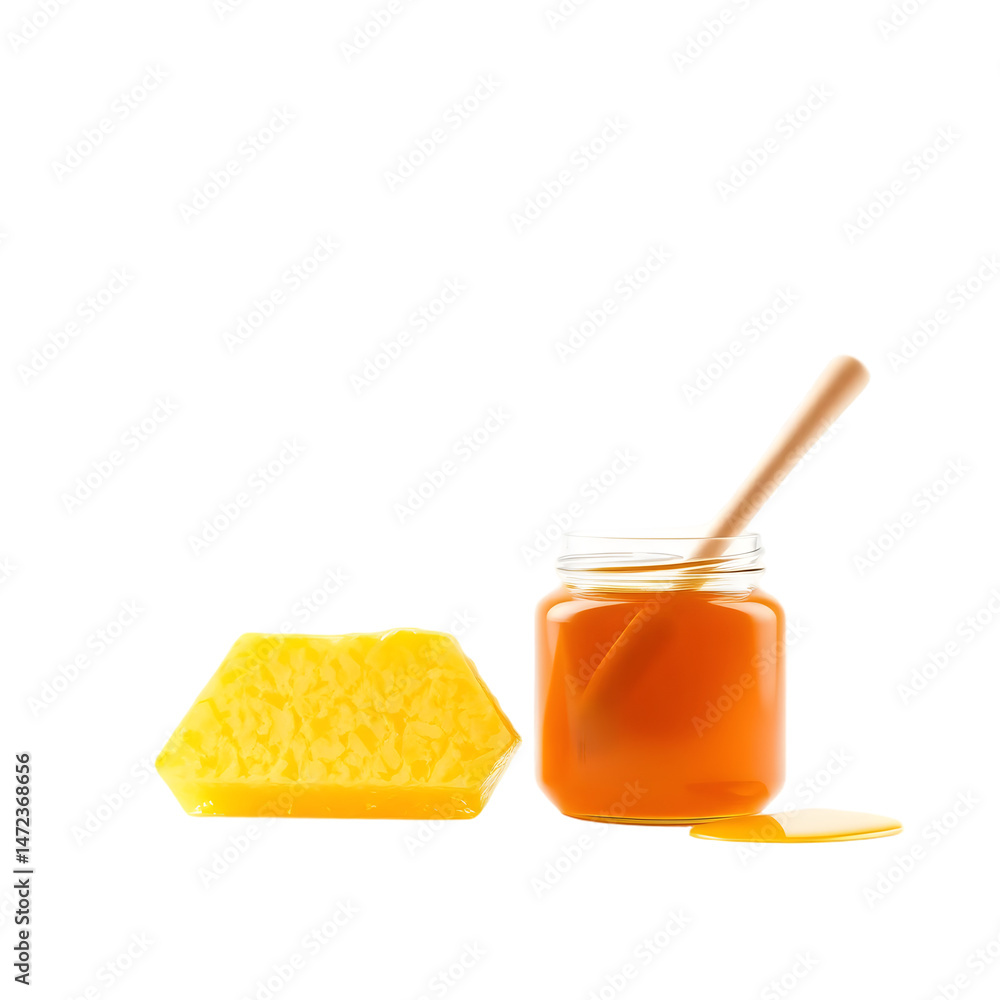 Honeycomb Slice And Honey Jar 3d Render, A Delicious Treat. Sweet Honeycomb, Fresh Honey. Isolated On White, Simple Background. Perfect For Recipes, Nutrition, And Food Illustrations. Honeycomb Slice And Honey Jar 3d Render, A Delicious Treat. Sweet Honeycomb, Fresh Honey. Isolated On White, Simple Background. Perfect For Recipes, Nutrition, And Food Illustrations.