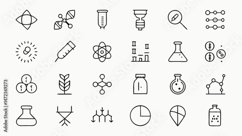Genetic DNA Genome Line Icons Collection Showcasing DNA Structures