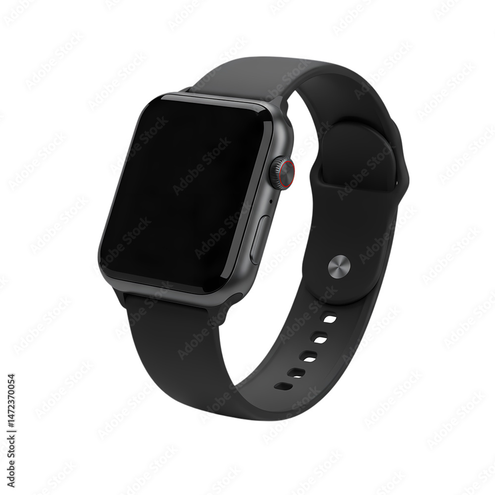 Apple Watch Black Sport Band Stylish Durable Silicone Strap isolated on transparent background Apple Watch Black Sport Band Stylish Durable Silicone Strap isolated on transparent background