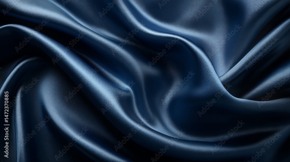 Fototapeta premium Dark blue silk satin background with soft folds Luxury look ideal for design or web banner
