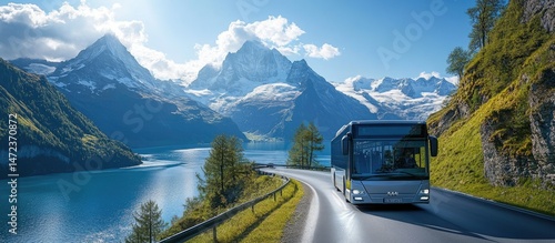 Scenic Swiss Alps Bus Journey: Breathtaking Mountain Lake Views