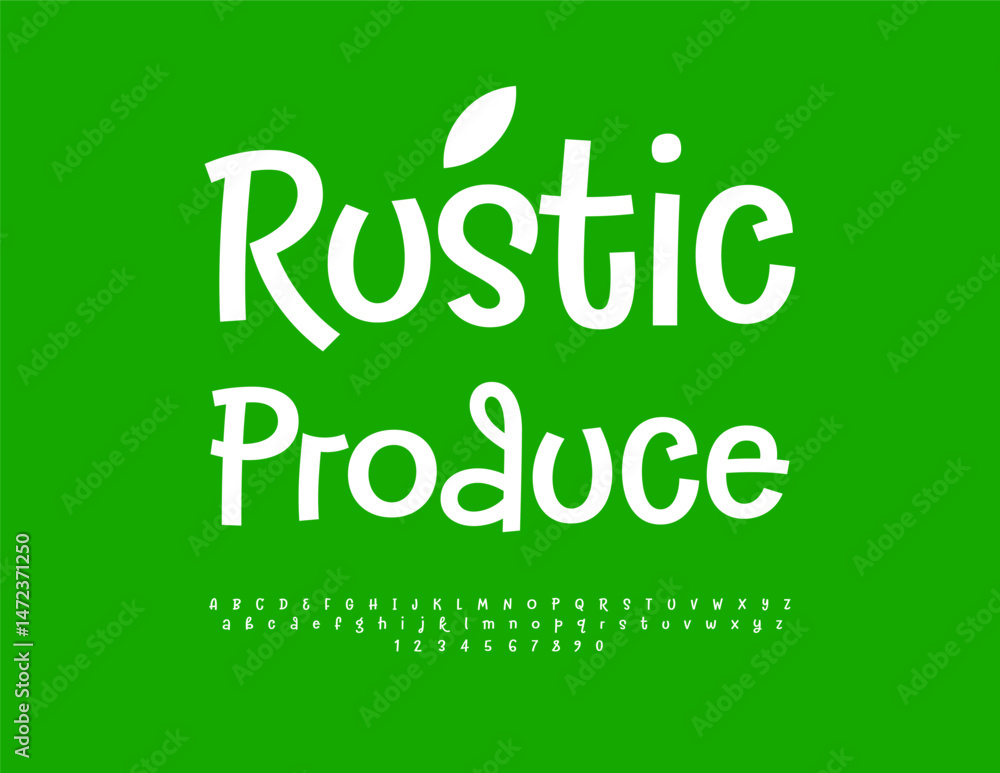 Vector Green template Rustic produce. Stylish Handwritten Font. White English Alphabet Letters and Numbers set. Vector Green template Rustic produce. Stylish Handwritten Font. White English Alphabet Letters and Numbers set.
