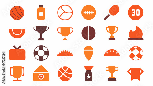 Diverse Sports Icon Collection Featuring Football, Basketball, and Trophies
