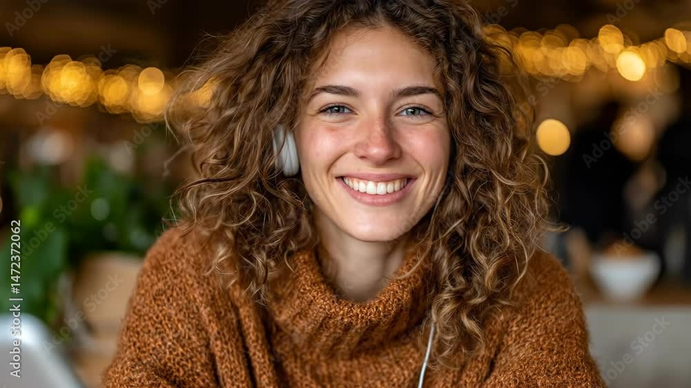Woman smiling portrait in cafe Woman smiling portrait in cafe