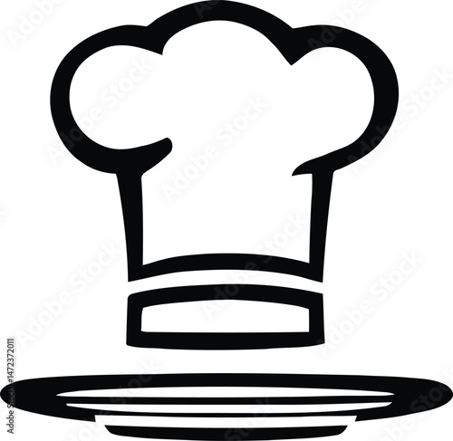 Classic Culinary Silhouette Featuring a Chef’s Hat Gracefully Placed Above a Rounded Plate, Symbolizing Cooking, Gourmet Mastery, and Professional Kitchen Craftsmanship