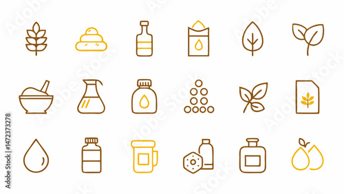 Food Oil and Olive Line Icons Set Featuring Gourmet Food Elements