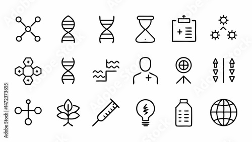 Genetic DNA Genome Line Icons Set Illustrating Molecular Biology