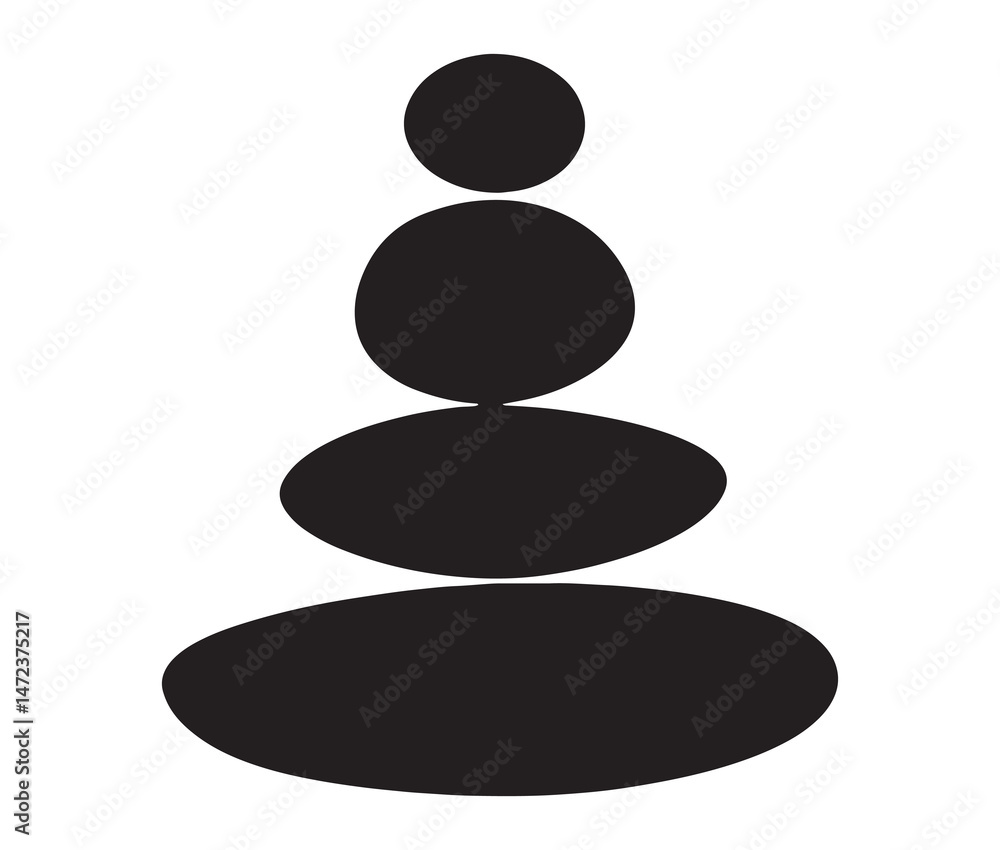 Silhouette of stacked pebbles. Silhouette zen stones isolated on white background. Silhouette of stacked pebbles. Silhouette zen stones isolated on white background.