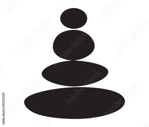 Silhouette of stacked pebbles. Silhouette zen stones isolated on white background.