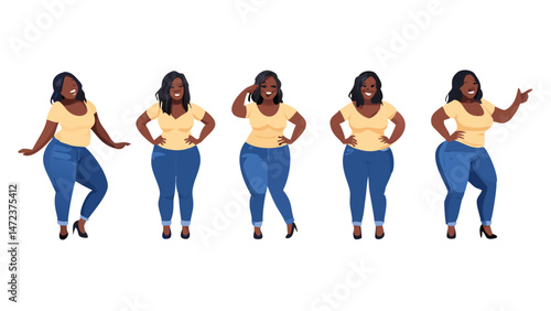 Young Happy Beautiful Black Plus Size Woman Wearing Casual Attire