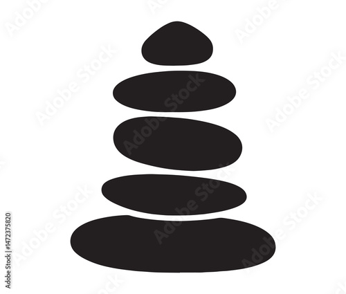 Silhouette of stacked pebbles. Silhouette zen stones isolated on white background.