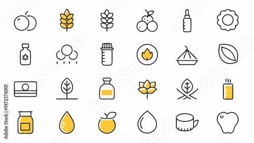 Food Oil and Olive Line Icons Collection Showcasing Cooking Ingredients