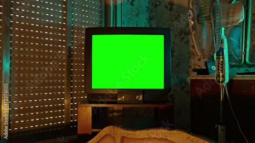 Retro TV with Green Screen in Vintage Room