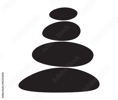 Silhouette of stacked pebbles. Silhouette zen stones isolated on white background.