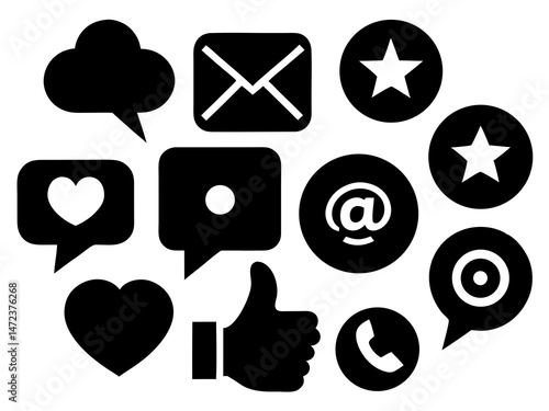 Social media icon set silhouette, Collection of Connect Icons.Contact us icon set.Contact and Communication Icons.Set