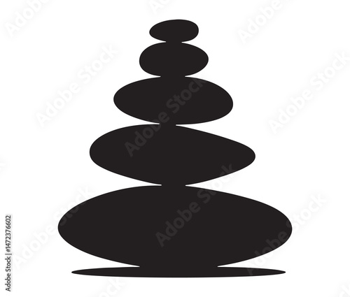 Silhouette of stacked pebbles. Silhouette zen stones isolated on white background.