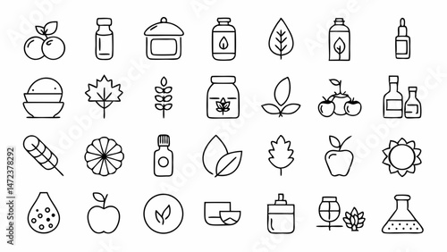 Food Oil and Olive Line Icons Set Highlighting Nutritional Elements