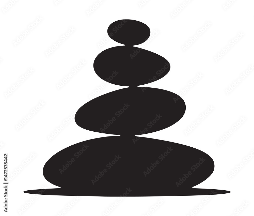 Silhouette of stacked pebbles. Silhouette zen stones isolated on white background. Silhouette of stacked pebbles. Silhouette zen stones isolated on white background.