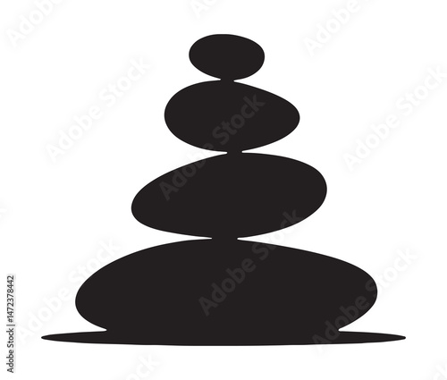 Silhouette of stacked pebbles. Silhouette zen stones isolated on white background.