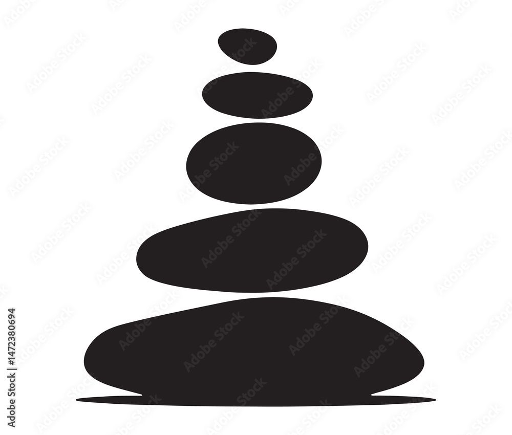 Silhouette of stacked pebbles. Silhouette zen stones isolated on white background. Silhouette of stacked pebbles. Silhouette zen stones isolated on white background.