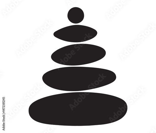 Silhouette of stacked pebbles. Silhouette zen stones isolated on white background.