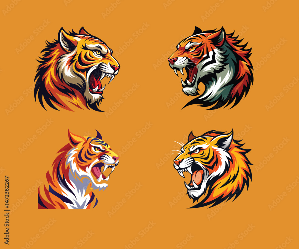 Roaring Tiger with Dynamic Mane – Powerful Line Art Design Roaring Tiger with Dynamic Mane – Powerful Line Art Design