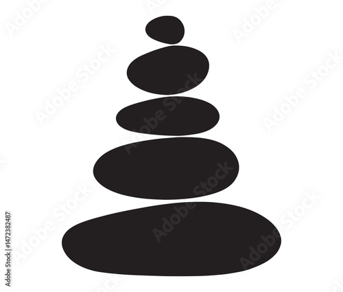 Silhouette of stacked pebbles. Silhouette zen stones isolated on white background.