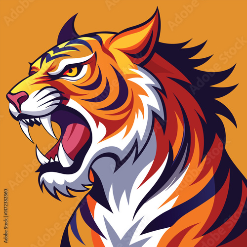 Wallpaper Mural Majestic Roaring Tiger – Flowing Mane in Minimalist Line Art Torontodigital.ca