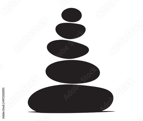 Silhouette of stacked pebbles. Silhouette zen stones isolated on white background.