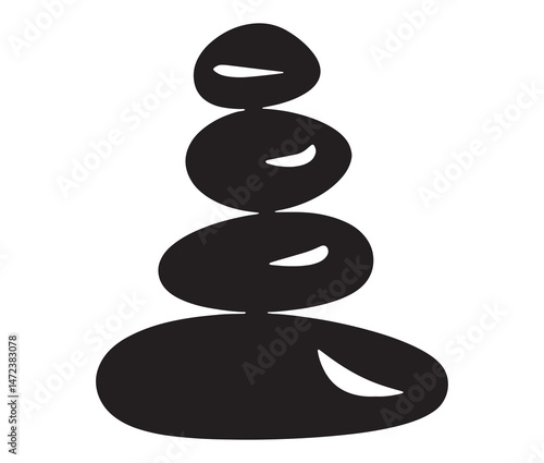 Silhouette of stacked pebbles. Silhouette zen stones isolated on white background.
