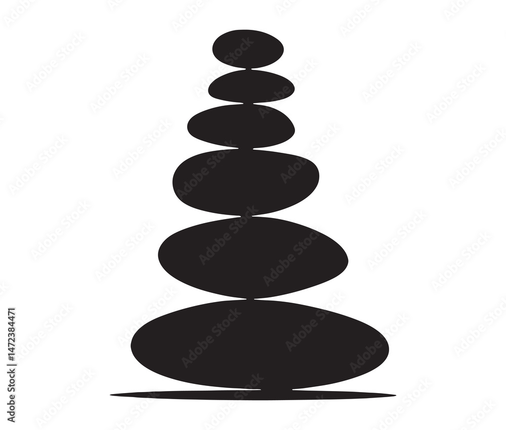 Silhouette of stacked pebbles. Silhouette zen stones isolated on white background. Silhouette of stacked pebbles. Silhouette zen stones isolated on white background.