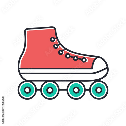 Roller Skates Icon Sport Fun Retro Wheels Transparent Background Vector