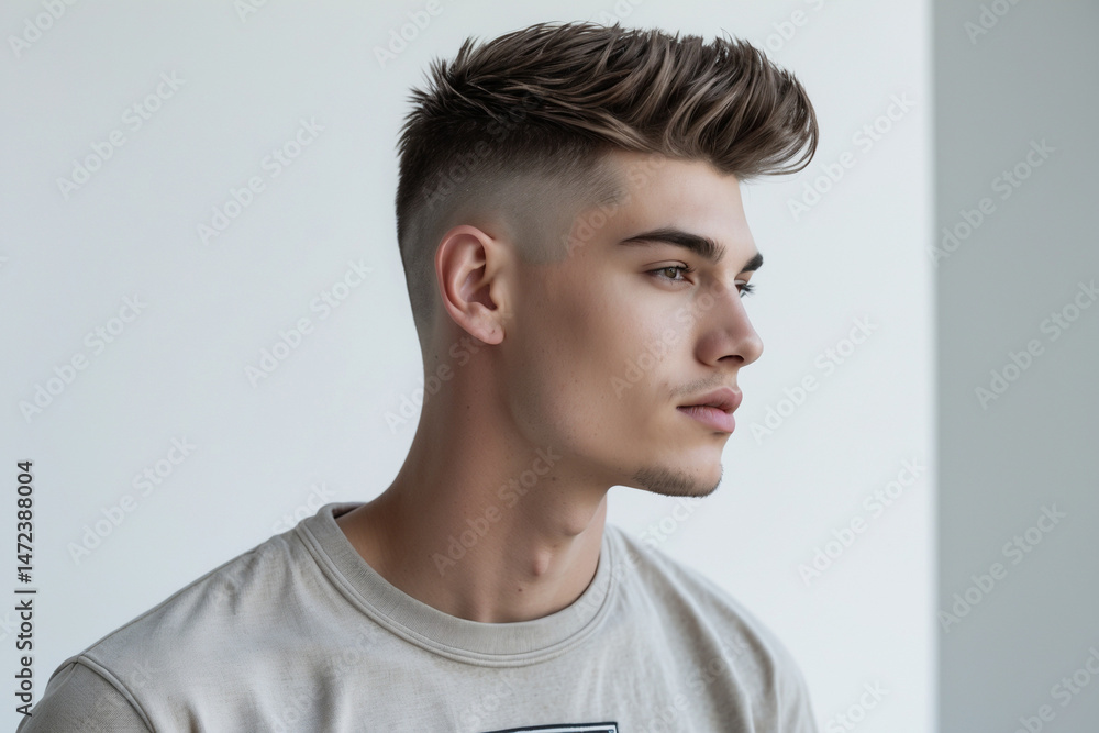 Obraz premium Modern Hairstyle for Men Stylish Short Pompadour and Fade