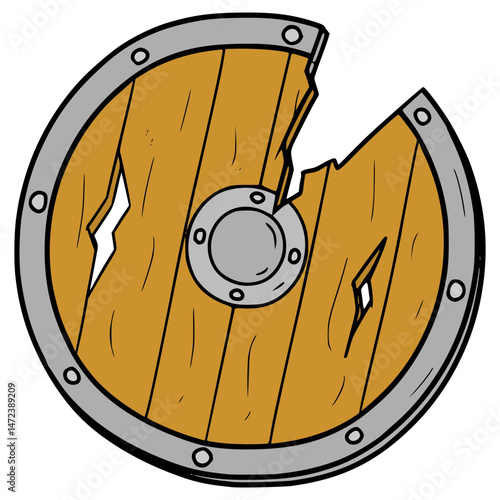 broken wooden shield illustration hand drawn isolated vector