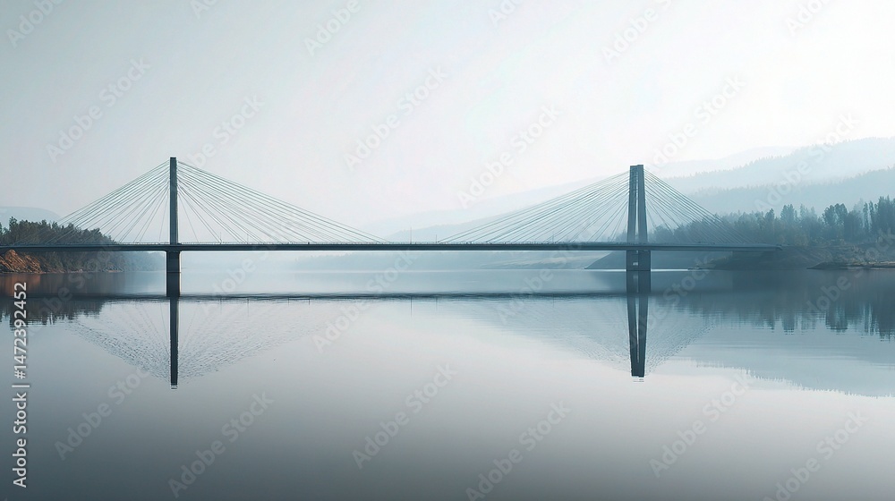 Obraz premium Serene Modern Bridge Reflection in Calm Water with Minimalist Vibe