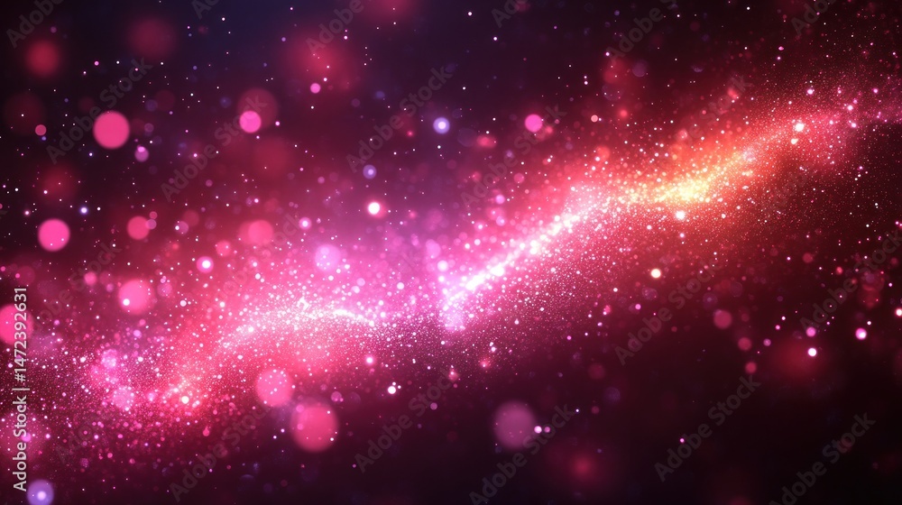 Fototapeta premium Abstract cosmic nebula glowing with pink and red particles