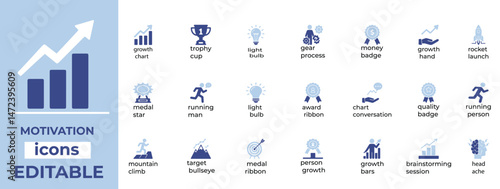 Motivation vector icons for goals, success, mindset, and achievement clean, editable, ideal for business and lifestyle use.