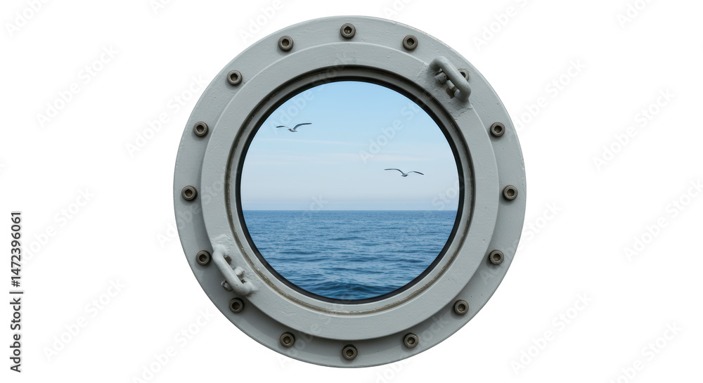 Naklejka premium Isolated Porthole with Ocean View