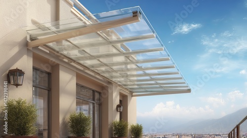 Wallpaper Mural Transparent terrace canopy with glass roof 3D illustration of modern design Open architectural concept for outdoor cover or minimal roofing Torontodigital.ca