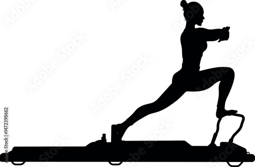 Pilates exercise silhouette using equipment. Vector illustration